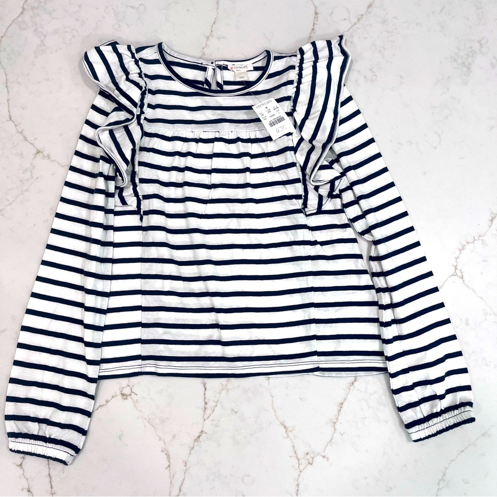 NWT Crewcuts Striped Ruffle Long Sleeve Top Girls L